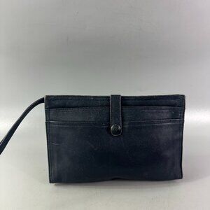 Authentic Vintage Bottega Veneta Navy Blue Leather Wristlet Clutch Made in Italy